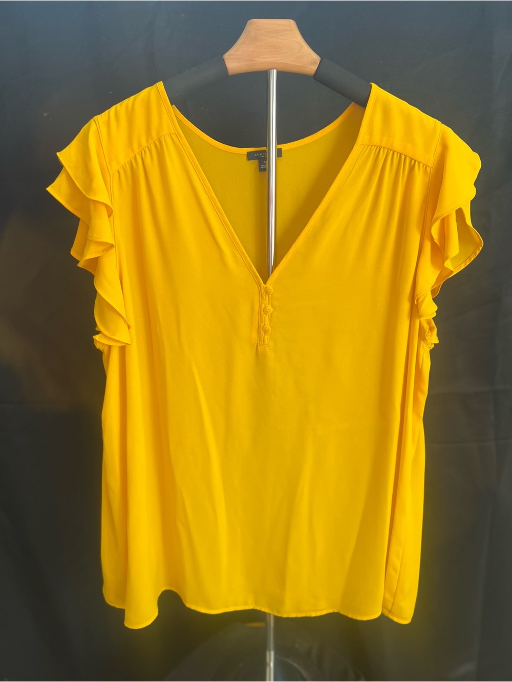 Ann Taylor Factory Yellow V-Neck Ruffle Sleeve Blouse